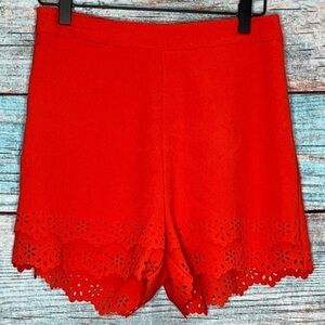 Ya Los Angeles Boutique Eyelet High Rise Dress Shorts M Tiered Red Scalloped Hem